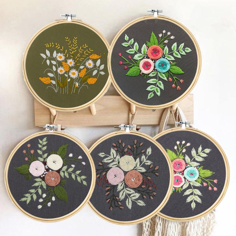 

Other Arts And Crafts Flowers DIY Embroidery Kit Ribbon Set Beginners Punch Needle With Frame Cross-stitch Hand-stitched Tool