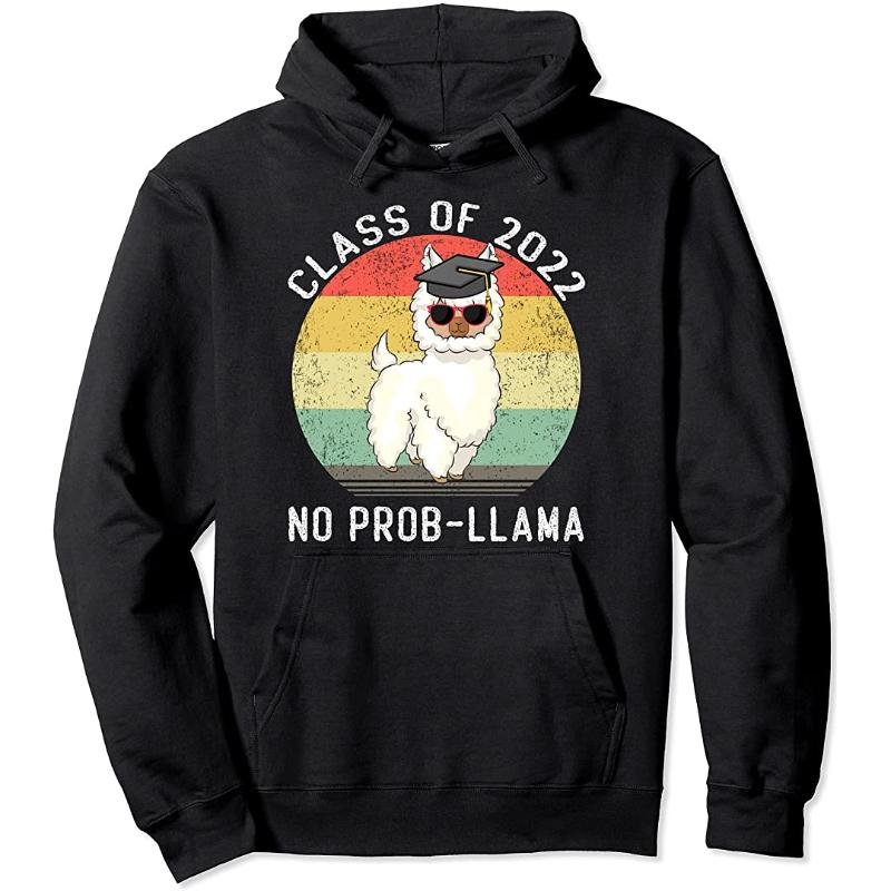 

Men's Hoodies & Sweatshirts Funny Retro Class Of 2022 Llama Alpaca Cap Senior Graduation Pullover Hoodie, Black