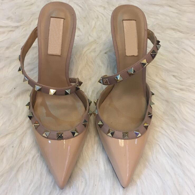 

2020 Hot Sale-Designer Pointed with Studs high heels Patent Leather rivets Sandals Women Shoes valentine high heel Shoes C0508