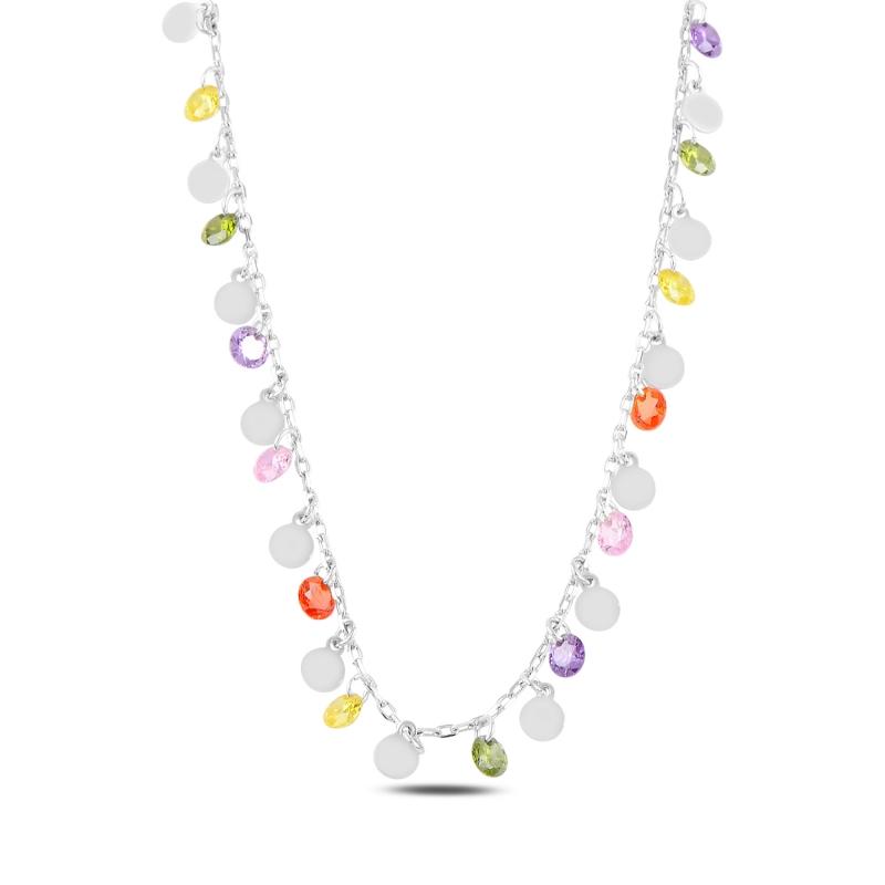 

Chains Silver 925 Sterling Dangle Sequins & Colorful Zircon Stone Necklace