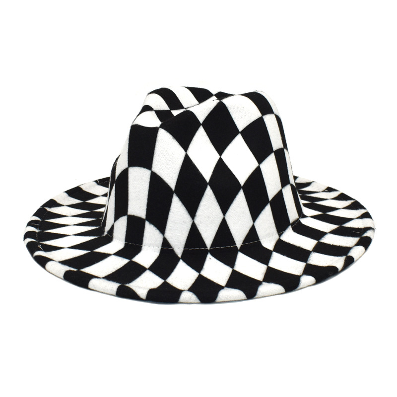 

Black White Plaid Fedora Hats Wide Brim Felt Panama Hat Fedoras Cowboy Trilby Derby Caps Cotton Jazz Gentlemen Cap, Light green