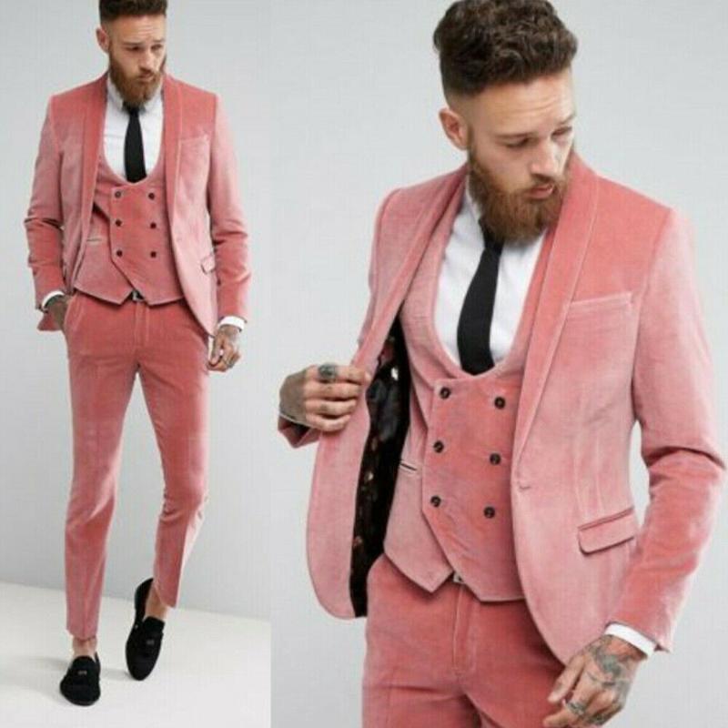 

Men's Suits & Blazers Light Blush Pink Velvet Slim Fit Men Suit Wedding Tuxedos Man Formal Groom Blazer 3 PCS Jacket Vest Pant Ropa Hombre, Black