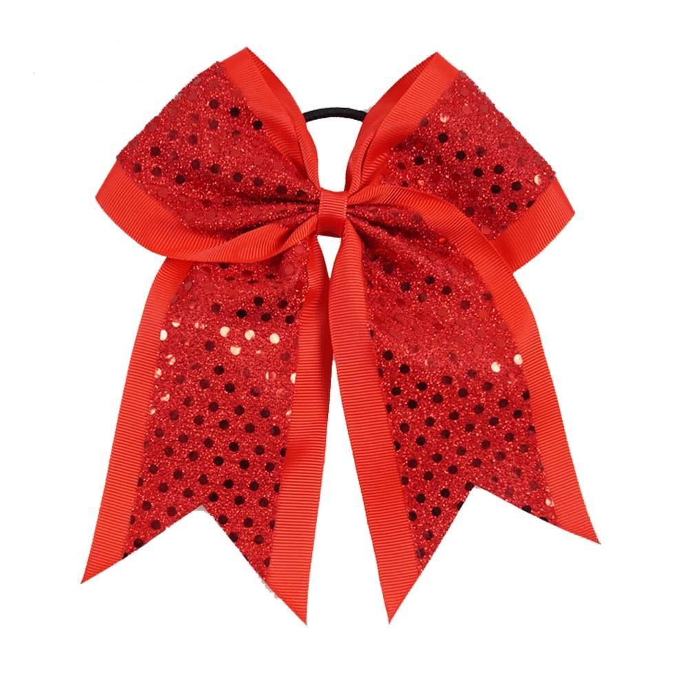 

2021 SALE 30 Pcs/lot 8" Girls Sequin Cheer Bow With Elastic Band,Handmade Bling Cheer Bow,Cheer Bow With Ponytail DROP SHIPPING, Red