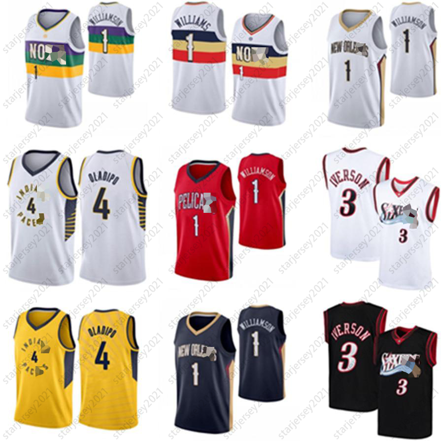 

Mens Zion 1 Williamson Victor 4 Oladipo Allen 3 Iverson Basketball Jerseys Jersey NCAA Reggie 31 Miller Retro, Black;red