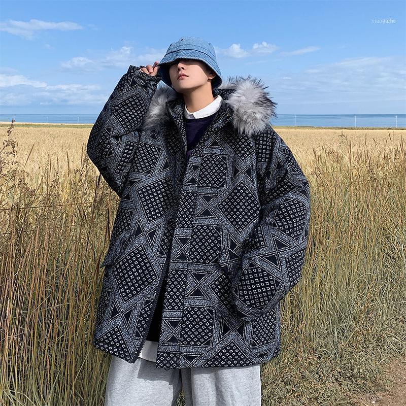 

Men's Down & Parkas Winter Loose Coat Hooded With Fur Collar Warm Outwear Plus Size 5XL Black White Blue N221