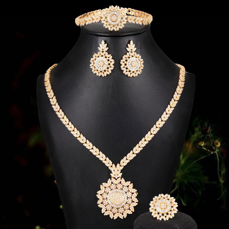 

Earrings & Necklace Blachette Brand Trendy Luxury CZ Round Pendant Bangle Ring Jewelry Set For Women Stage Wedding Banquet, As pic