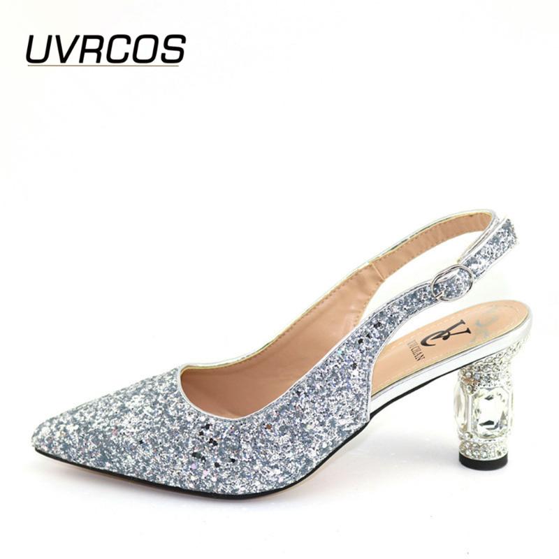

Dress Shoes Summer Women Pumps Mid Square Heel Toe Simple Party Prom Sandals Woman Luxury 2021 Rhinestone Wedding, Black