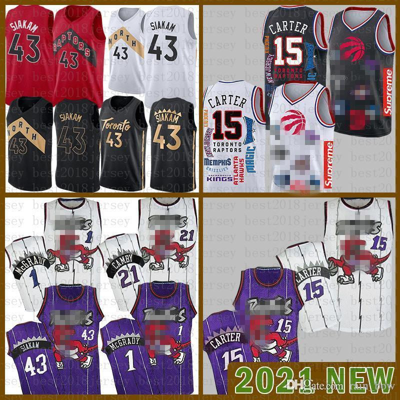 

2021 New Basketball Jersey Toronto Raptors Mens Vince 15 Carter Pascal 43 Siakam Kyle 7 Lowry Tracy 1 McGrady Marcus 21 Camby Red CFBGF, Black;red