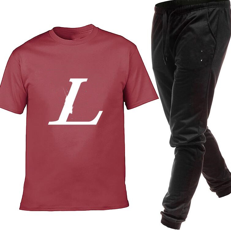 

Men's Tracksuits summer leisure sports fashion fitness short sleeve T-shirt pants 2-piece set Lv LOUIS 5 VITTON&#13, Gray