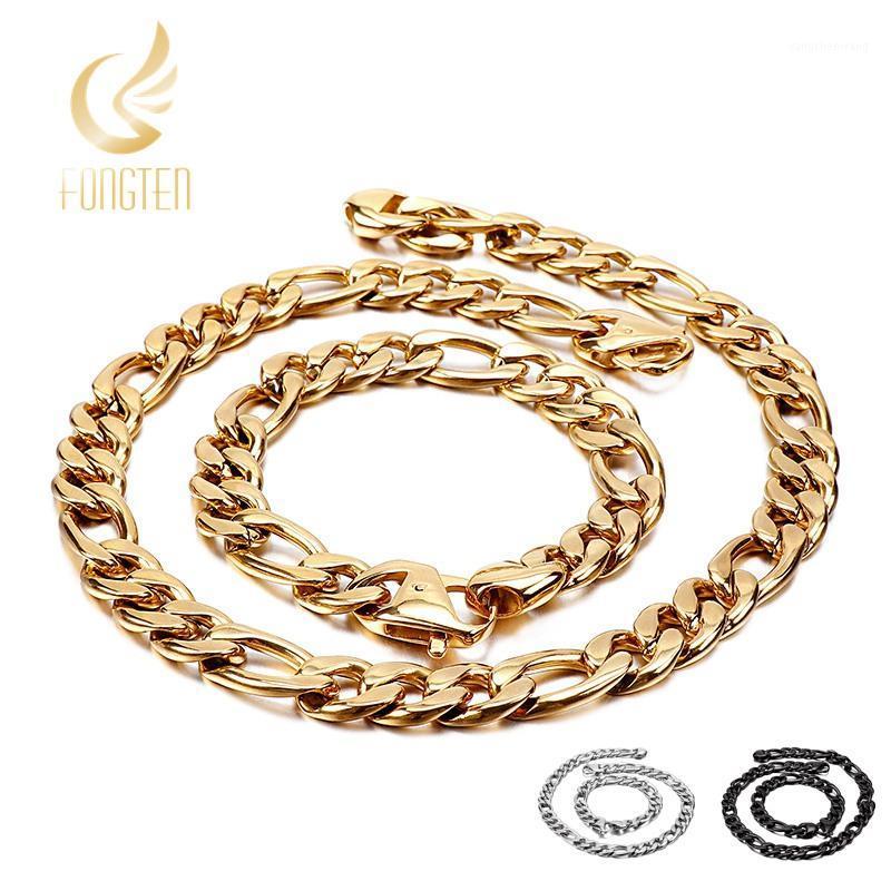 

12mm Big Figaro Link Chains Men Women Stainless Steel Silver/Gold/Black Choker Long Necklace Bracelet Jewelry For Neck