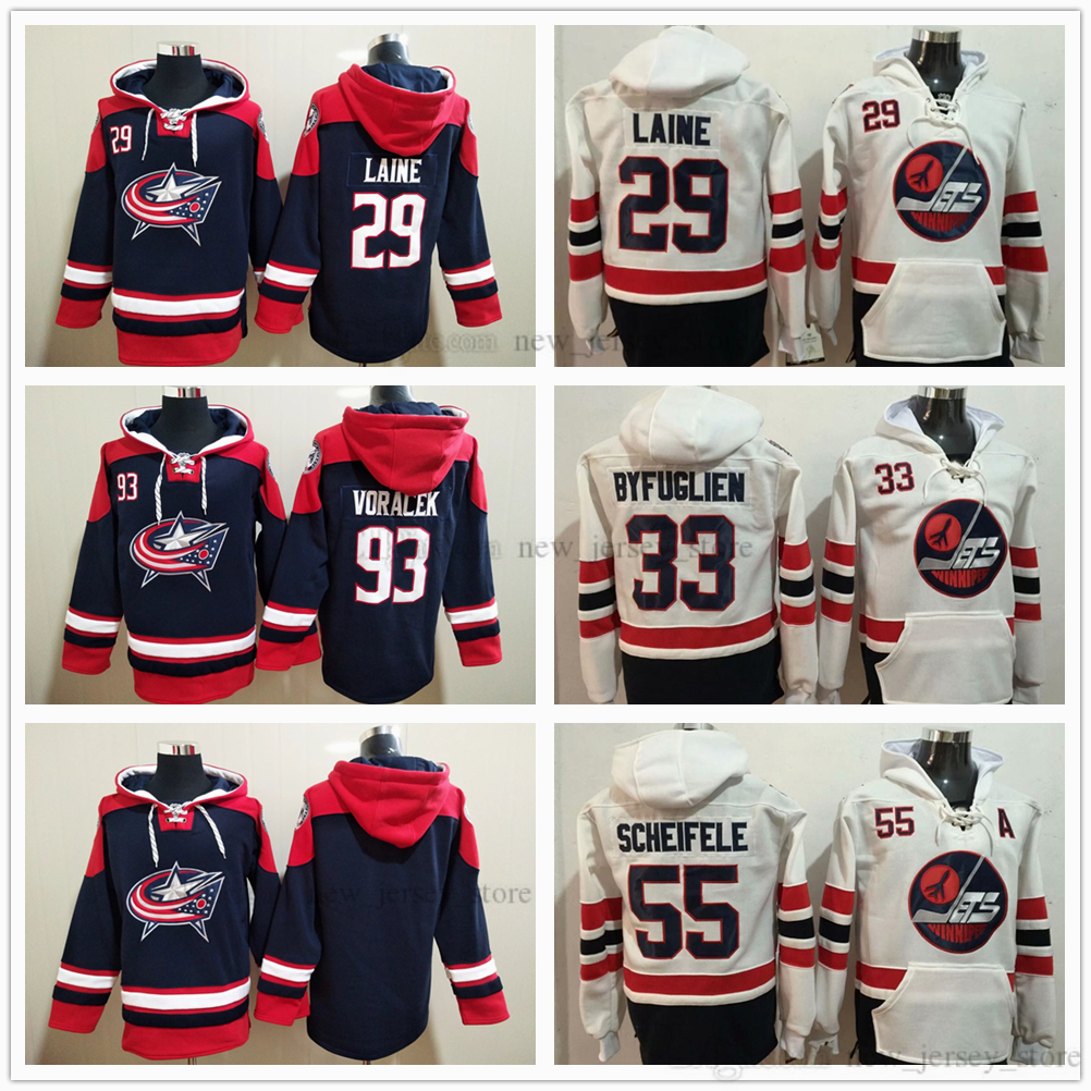 Stitched Hockey Outdoor Jackets Hoodies Jerseys 29 Patrik Laine 93 Jakub Voracek 33 Dustin Byfuglien 55 Mark Scheifele Hoodie White Blue