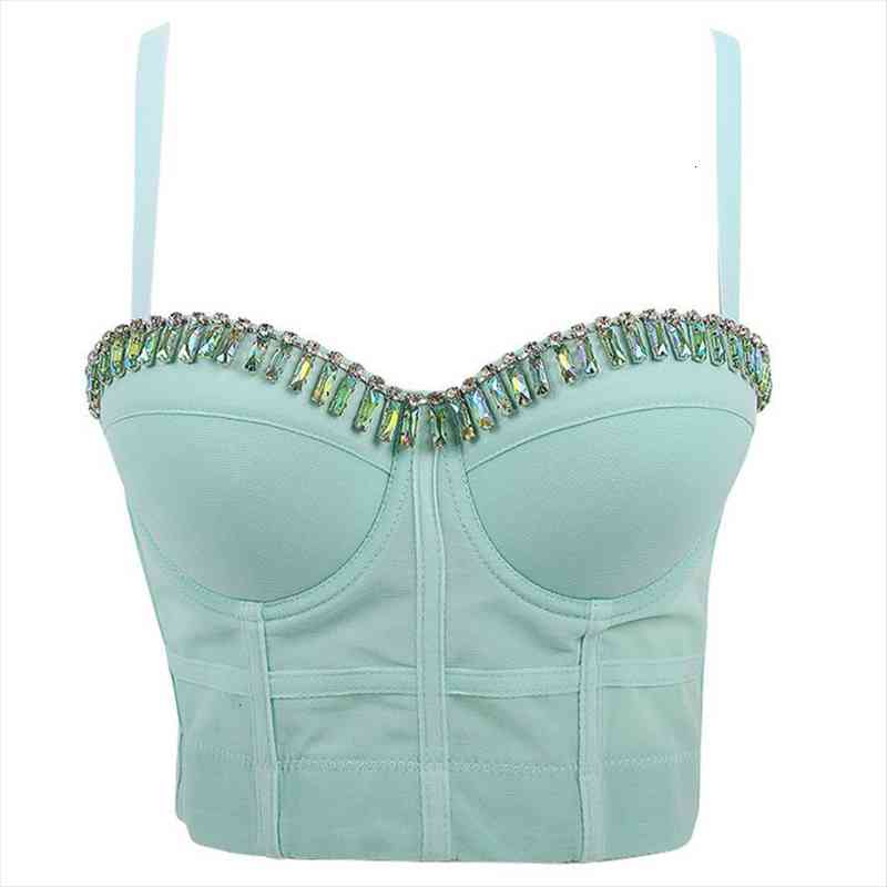 

breathable woven fabric beading diamond women nightclub push up bustier party corset camis crop to wear out, White