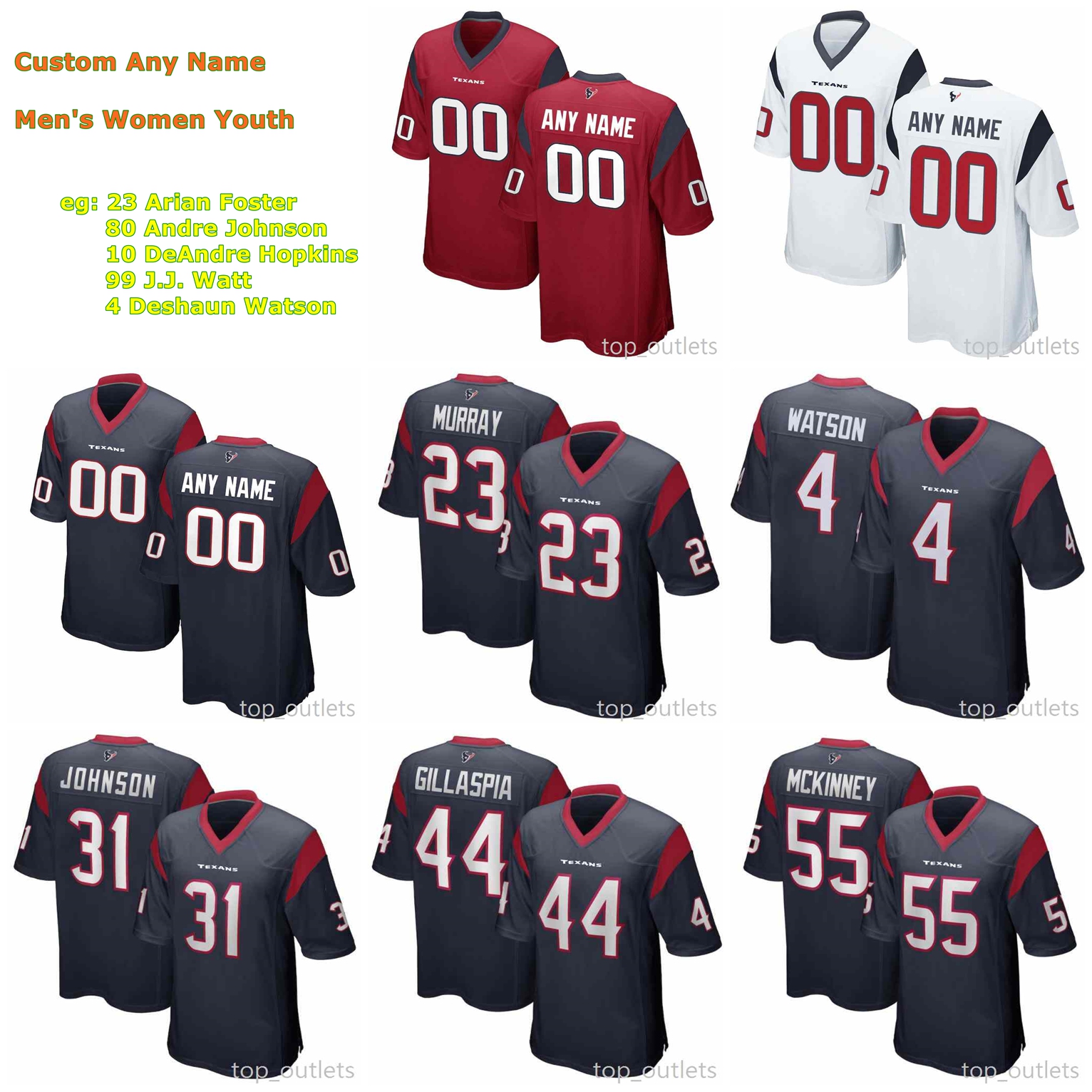 

2021 Texans American Football Jerseys J.J. Watt Jersey Deshaun Watson Phillip Lindsay David Johnson Tyrod Taylor Eric Murray Tytus Howard Cu, Black;red