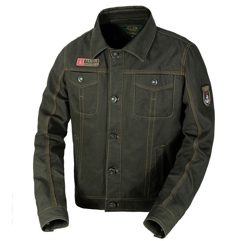 

2018 cotton washed casual men's jacket military epaulet large coat, Black