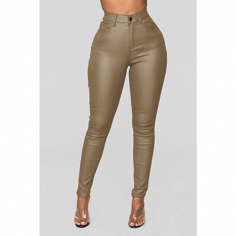 Women's Fashion Streetwear Skinny Novelty Ankle-Length Pants Casual Weekend Micro-elastic Plain PU Comfort Mid Waist Slim Black Wine Coffee
