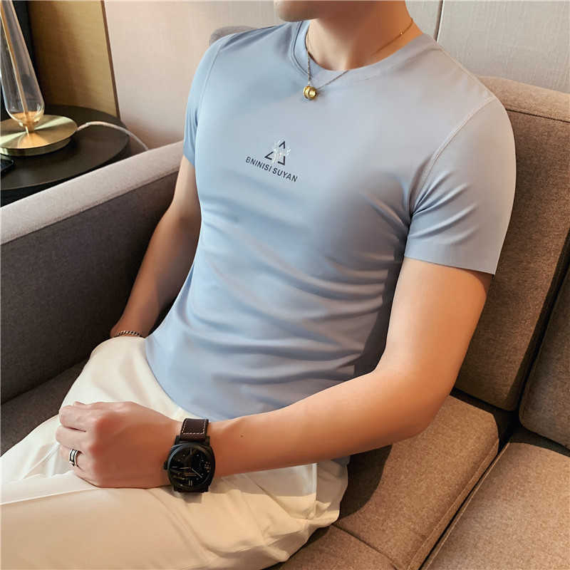 

Summer Seamless T-shirt Men Short Sleeve Slim Fit Casual T-Shirt Ice silk breathable O-neck Tops Tees streetwear Funny T Shirts 210527, Blue