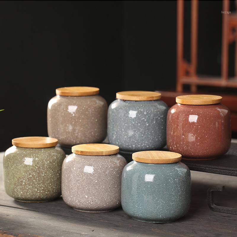 

Storage Bottles & Jars Ceramic Mini Jar With Wooden Lid Sealed Box Portable Travel Tea Kitchen Food Containers Bottle Boxes