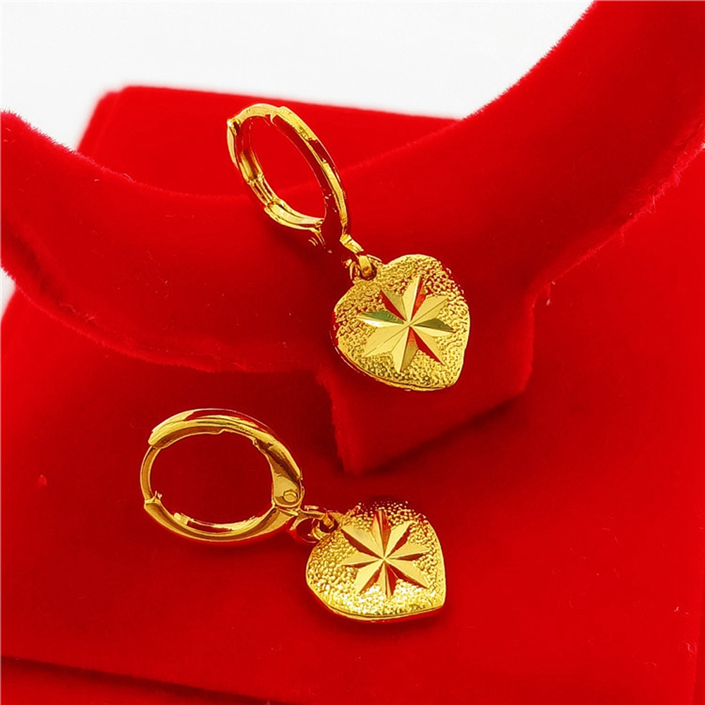 Romantic Heart Dangle Earrings Women Girl Jewelry 18K Yellow Gold Filled Charm Fashion Pretty Gift Simple Style-image-753569948