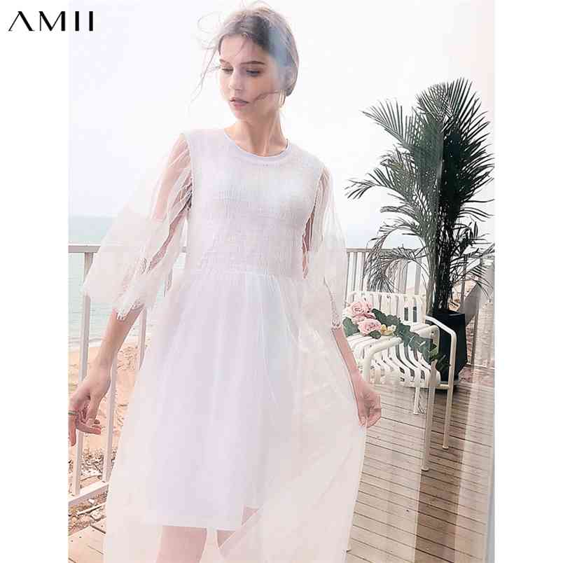 

Minimalism Summer Temperament Women's Dress Holiday Lace Patchwowrk Oneck Aline Calf-length Beach 11970153 210527, Calf-length 11970153