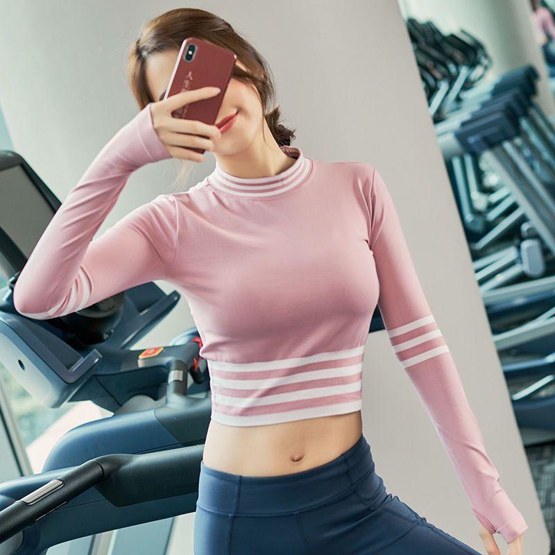 

Yoga Outfit Slim Slimming Striped Cordless Sports Top Women Gym Training Stretch Clothes Quick-drying Breathable Long-sleeved