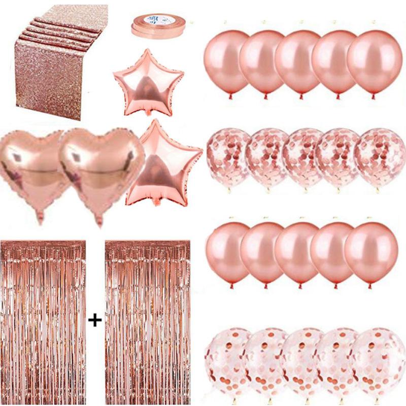 

Party Decoration Rose Gold Balloons Set Wedding Happy Birthday Decor For Kids Baby Shower Rain Silk Curtain Confetti Balloon Combination