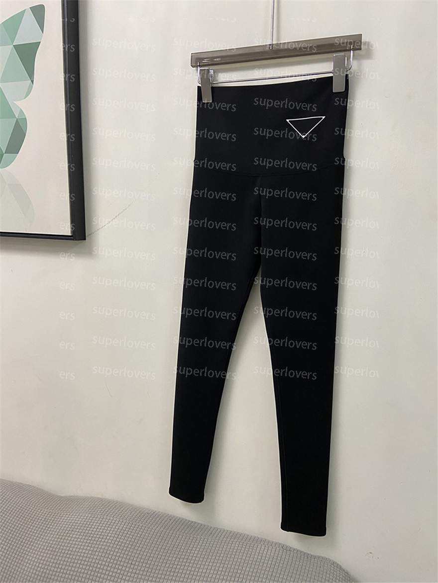 

Triangle Badge Plush Leggings Womens Winter Warm Tights Fashion Simple Bottoming Pants, Black /with label