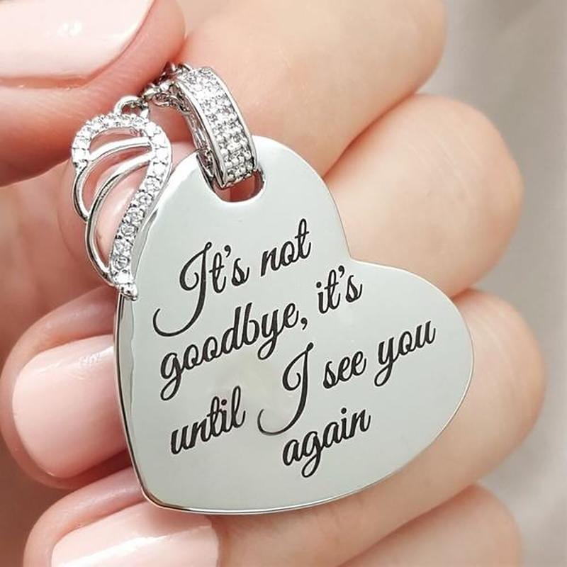 

Chains Letter Heart Shape Inlaid Pendant Necklace The Diamond-encrusted Angel Wing Love Highlights Your Personality #35, Silver