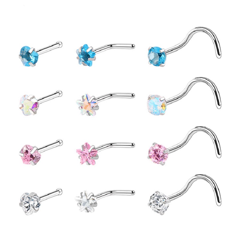 

20G Nose Rings 316L Stainless Steel Zirconia Screw Studs for Women Men Body Piercing Jewelry