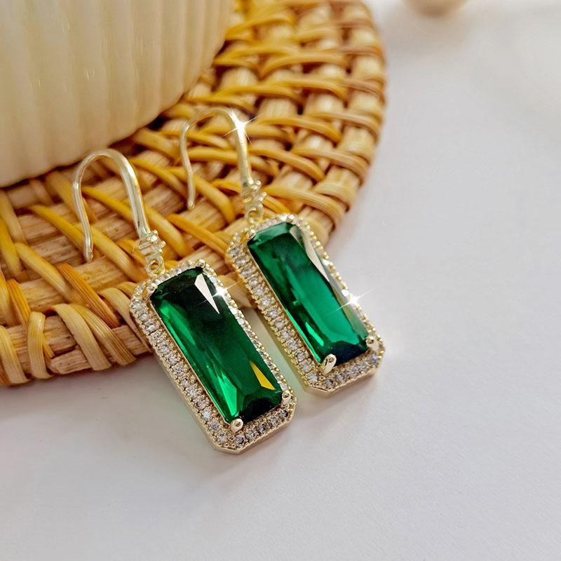 

Dangle & Chandelier Fashion Simple Rectangular Green CZ Stone Drop Earrings Cubic Zirconia Women Jewelry Pretty Lovely Gold Color, Silver