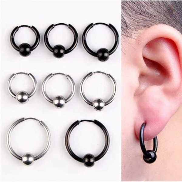 

mens and womens round earrings black round earrings titanium steel with ring handle huggie jewelry