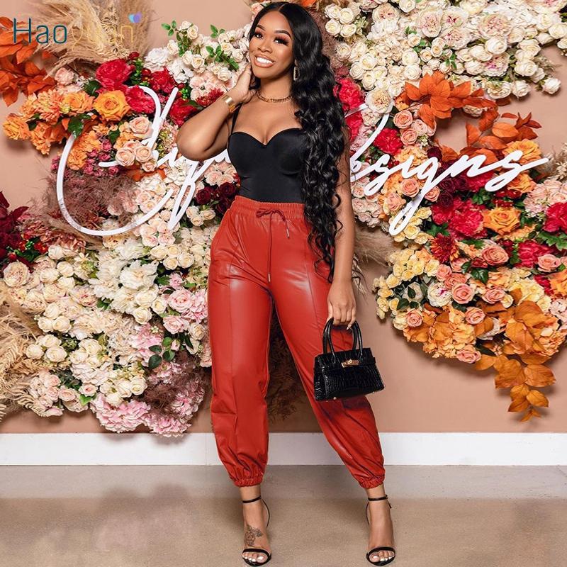 

Women's Pants & Capris HAOYUAN Sexy Pu Leather Bodycon Pencil Y2k Streetwear Lace Up High Waist Fall Clothes For Women Club Wear Trousers, Black;white