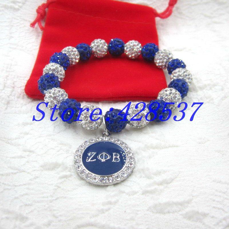 

Beaded, Strands Greek Sorority Zeta Phi Beta 10mm White Royal Blue Rhinestone CZ Clay Bead Enamel Charm Jewelry Bangles Bracelets, Black