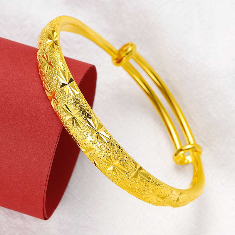 

Classic Carved Bangle Smooth/star/flower Patterned 24k Gold Plated Charms for Bangles Q0717