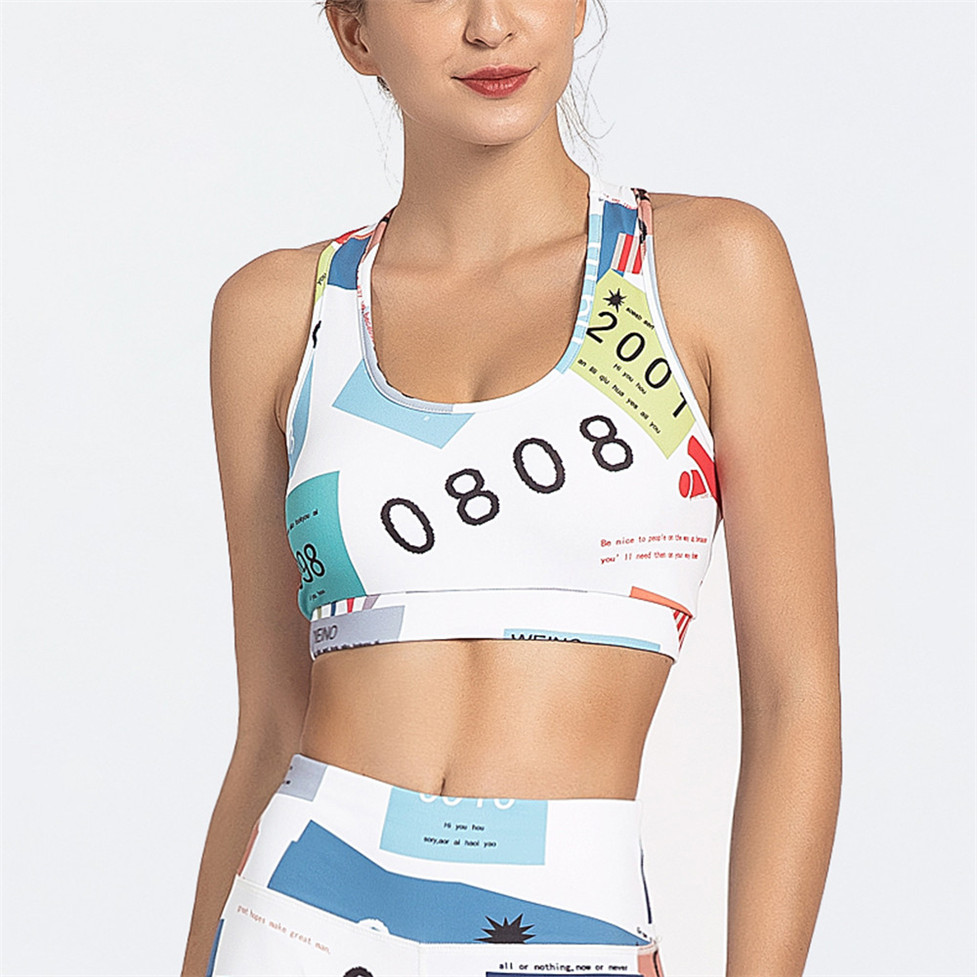 

Sportswear Workout Melody Letter Sports Bra For Girls Women' Top For Fitness Female Gym Clothes Push Up Underwear For Yoga, White