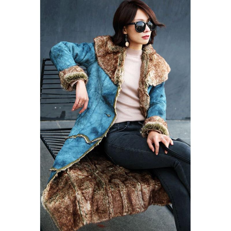 

Women's Leather & Faux 2021 Winter Warm Women Suede Patchwork Long Coats Overcoats Single Breasted Plus Size Tie Dye B328, Black