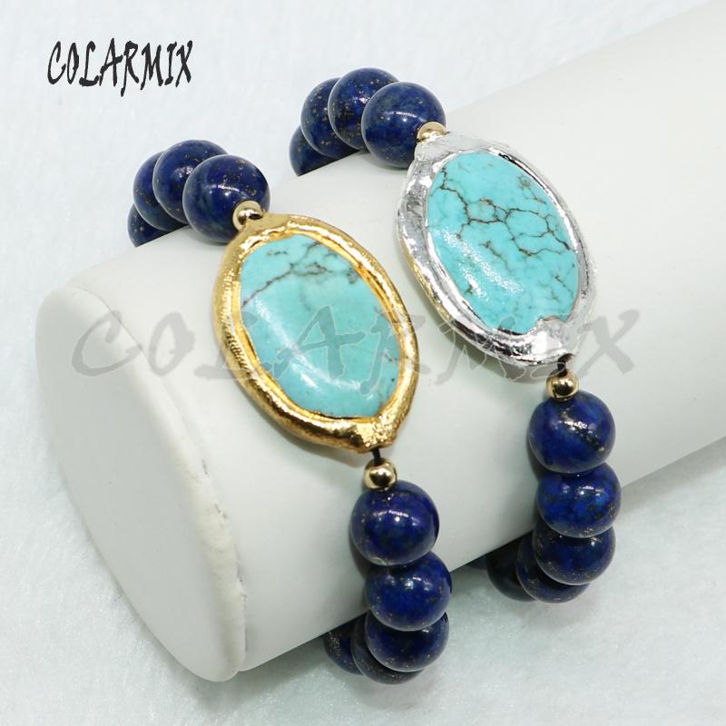 

Beaded, Strands Fashion Oval Blue Stone Strand Bracelet Jewelry Charms Braclelet Gift For Lady Natural Lapis 5000, Black
