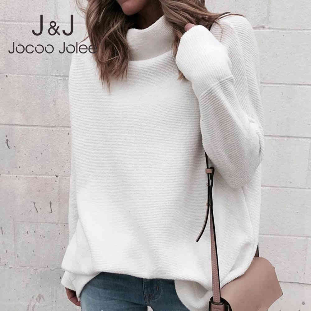 

Jocoo Jolee Women White Turtleneck Knitted Sweater Casual Long Sleeve Winter Pullover Europe Style Loose Knitting Jumpers 210518