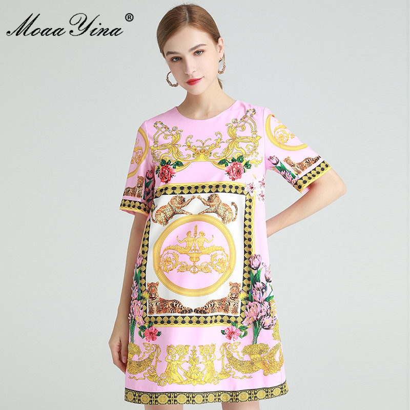 

Fashion Designer dress Summer Women's Dress Short sleeve Baroque Vintage Floral-Print Sequins Dresses 210524, Black