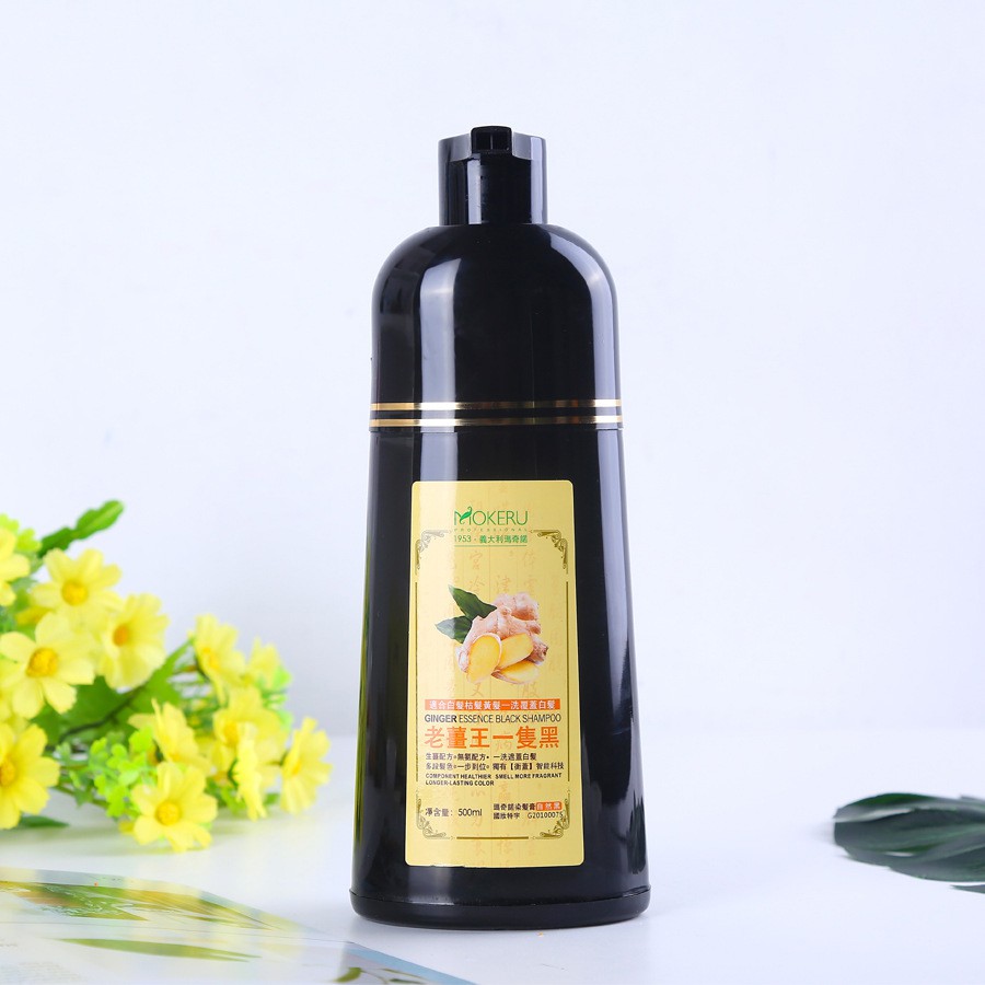 

Mokeru 500ml Natural Organic Ginger 5 Mins Fast Black Dye Permanent Black Hair Dye Shampoo For Women Gray White Hair RemovalSco