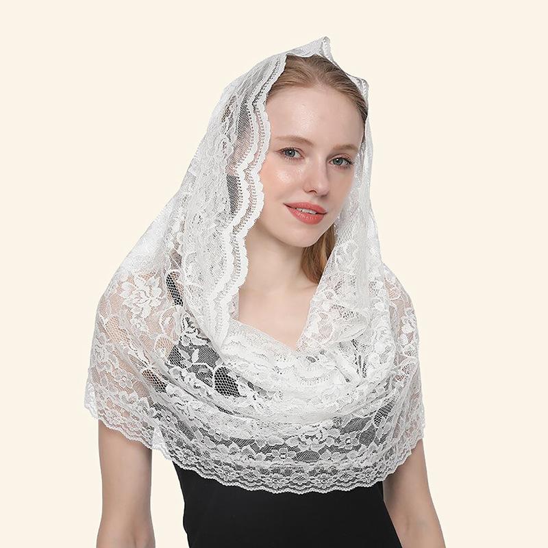 

Scarves Elegant Bridal Bridesmaid Wedding Shawl Head Cover Lace Loop Scarf Mantilla Floral Embroidery Party Shawls Bufanda Mujer, Blue;gray