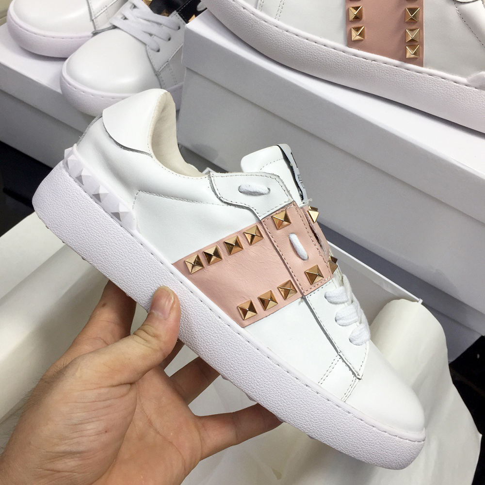 

Luxury Designer Casual Shoes men women Black Pink Patchwork Trendy Sneakers Punk Rivets Low Genuine Leather Skateboard Studded Fashion Sport Skateboarding, #0