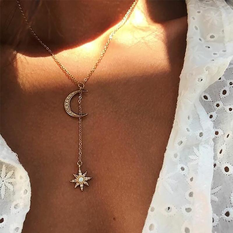 Chokers Delicate Cubic Zirconia Crystal Moon Star Necklace Simple And Dainty Gold Silver Chain Jewelry Gifts Long Y-image-699801678