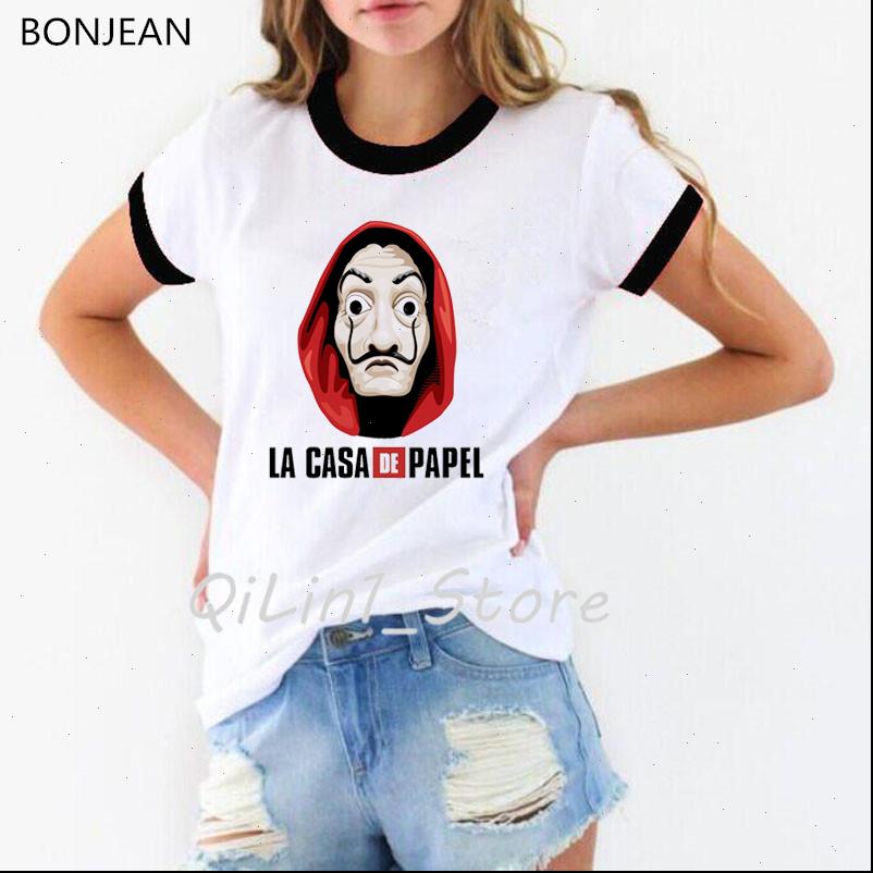 

harajuku shirt women la casa de papel tshirt money heist tees tv series t clothes graphic femme, White