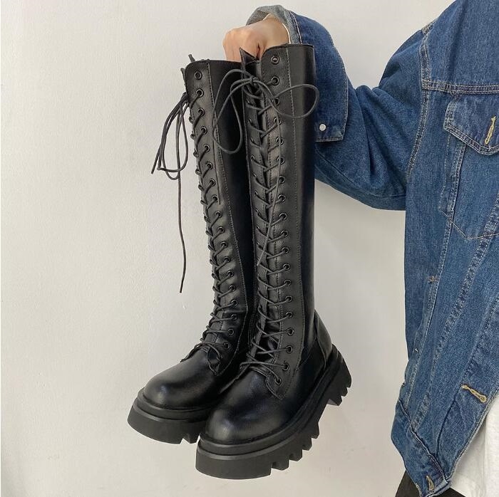 

Women Boots Black Platform Shoes Over the Knee Womens Boot Leather Shoe Trainers Sports Sneakers Size 35-40 07, 1 35-40