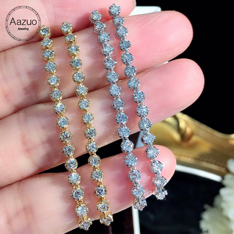 

Stud Aazuo18K Pure Solid White Gold Rose Real Diamonds 1.0ct Tennis Long Line Earrings Gifted For Women Wedding Party Au750, Golden;silver