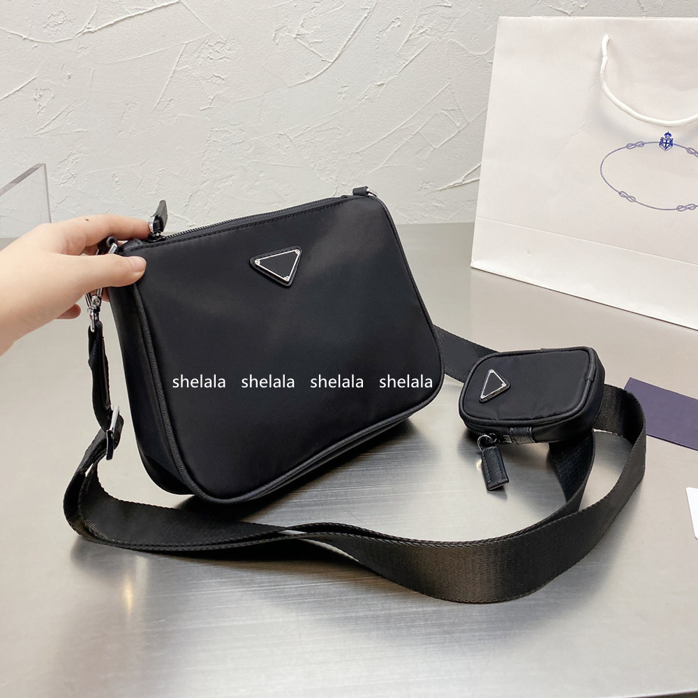

2-pc Designers Mens Black Briefcases Crossbody Shoulder Bags Business Commuting Bag Nylon Briefcases Triangle Purses Fashion Flaps top