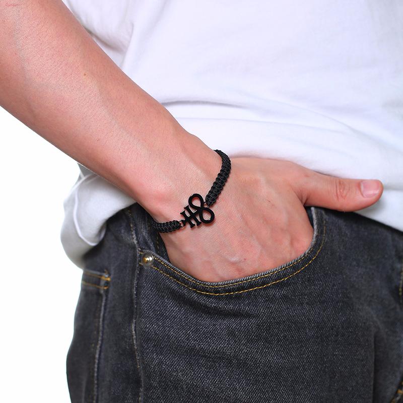 Charm Bracelets ADJUSTABLE BLACK BRAIDED WITH STAINLESS STEEL SATANIC LEVIATHAN CROSS SIGIL OF LUCIFER BRACELET FOR MEN UNISEX JEWELRY-image-709004759