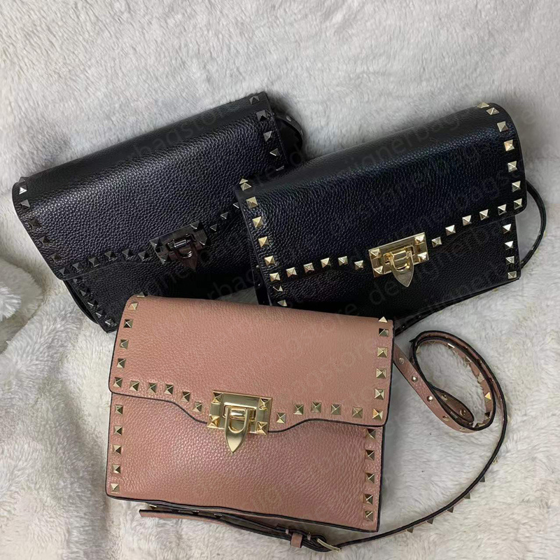 

Luxurys Designers Bags Casunl Clutch Shoulder Handbag Crossbody Bags Leather Rivet Granular Grain Top Qualit casual and fashionable styley Black Nude Colors Small, Black+black rivet