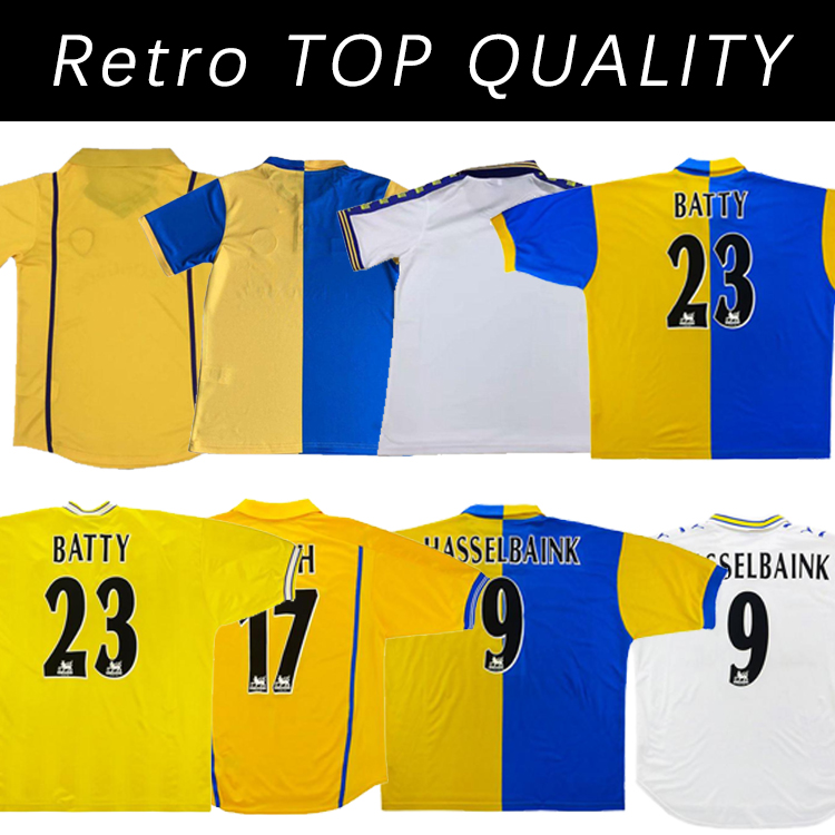

2000 2001 2002 Leeds Retro soccer jerseys United Home White LUFC Vintage Classic 1997 1998 1999 football kits Uniforms, Black;yellow