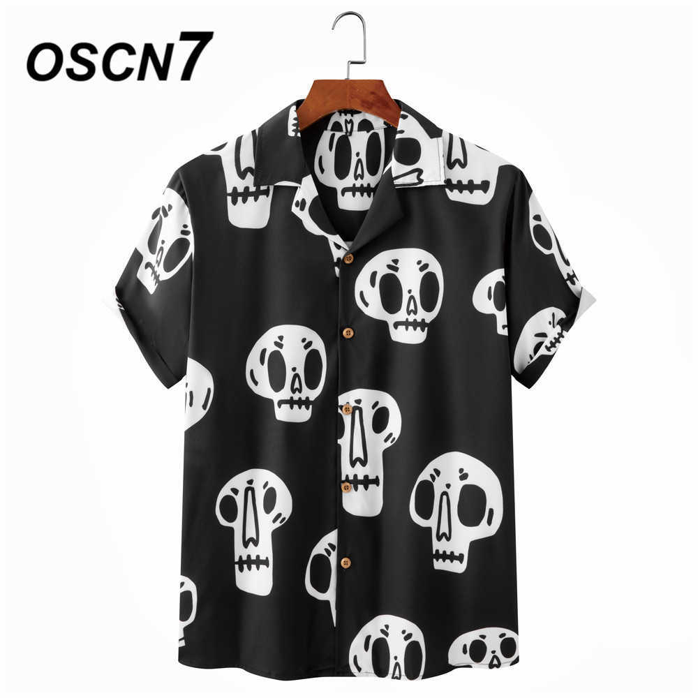 

OSCN7 Casual Printed Short Sleeve Shirt Men Street Hawaii Beach Oversize Women Fashion Harujuku Shirts for 102 210608, White